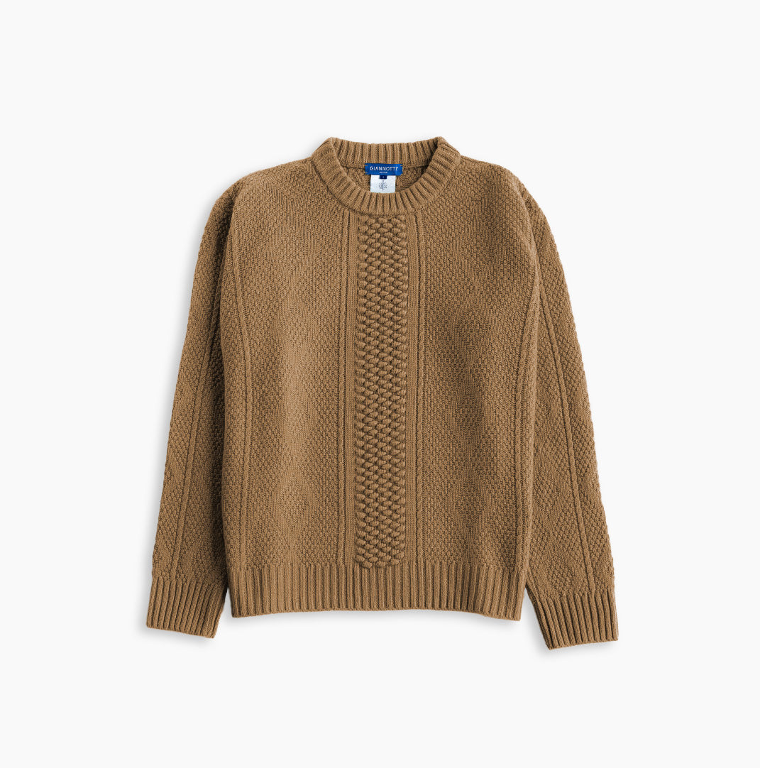 Circular Weekender Aran Sweater  Toasted Pecan